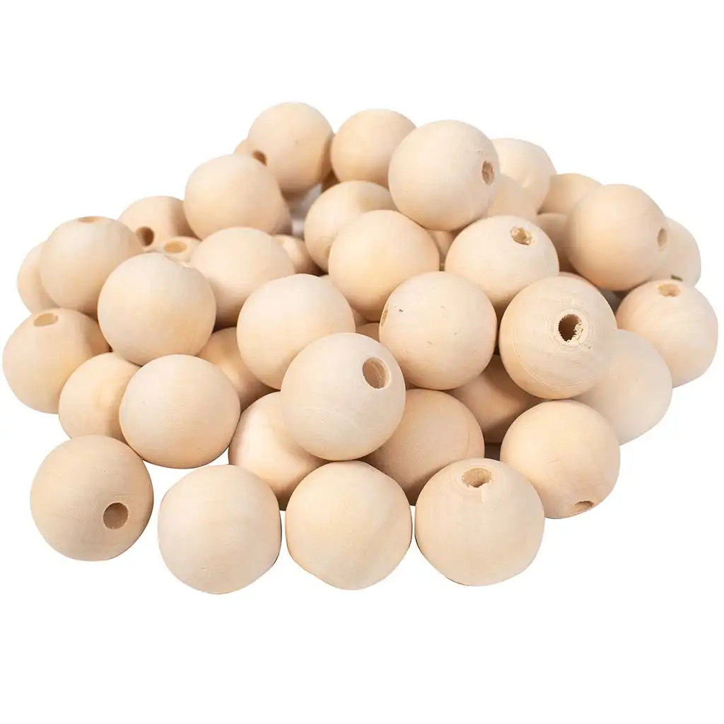 PlayBox: Naturholz-Perlenkugeln 30mm Größe 50 Stück Packung