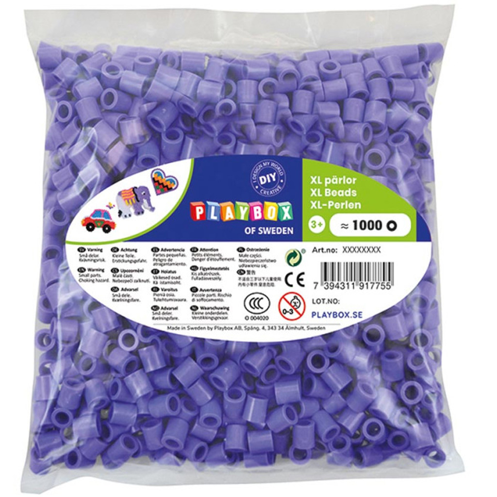 PlayBox: XL MIDI 9mm Bügelperlen, 1000 Stück im Beutel, lila