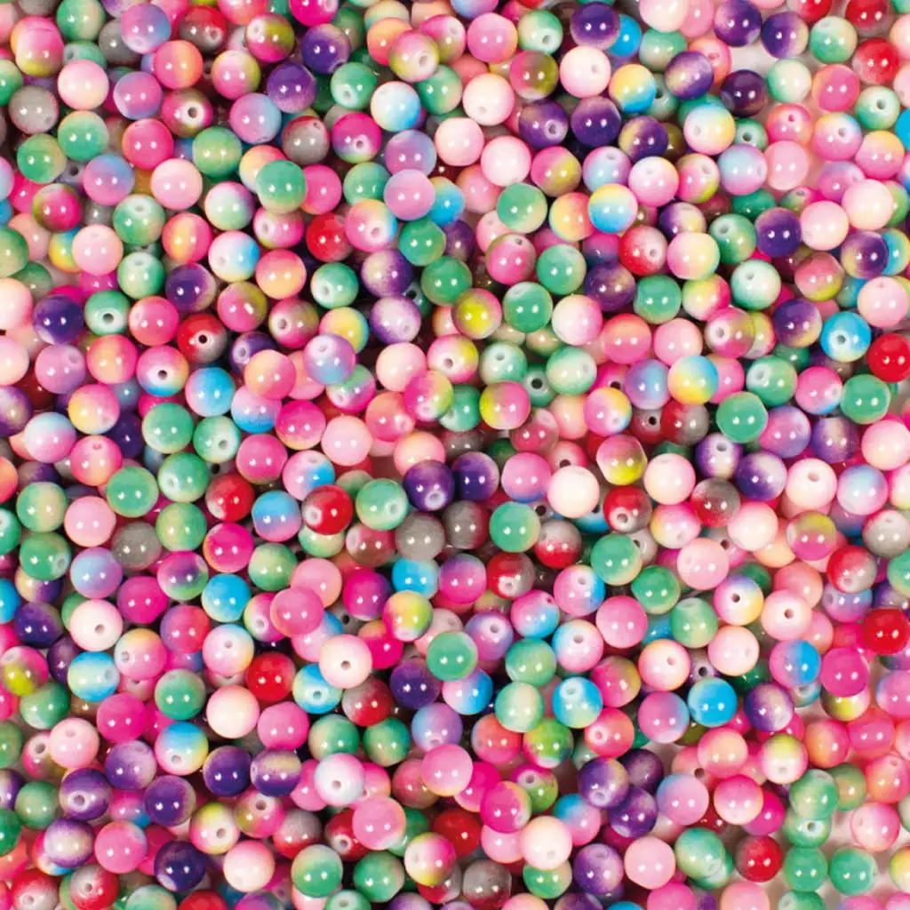 Playbox: Bunte melierte Glasperlen zum Auffädeln – Ø 8 mm 250 Stück Packung