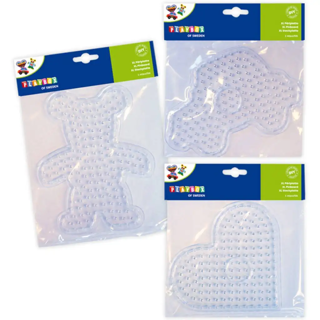 Playbox: XL Bügelperlen Grundplatten-Set – 3 Stück (Bär, Herz, Auto)