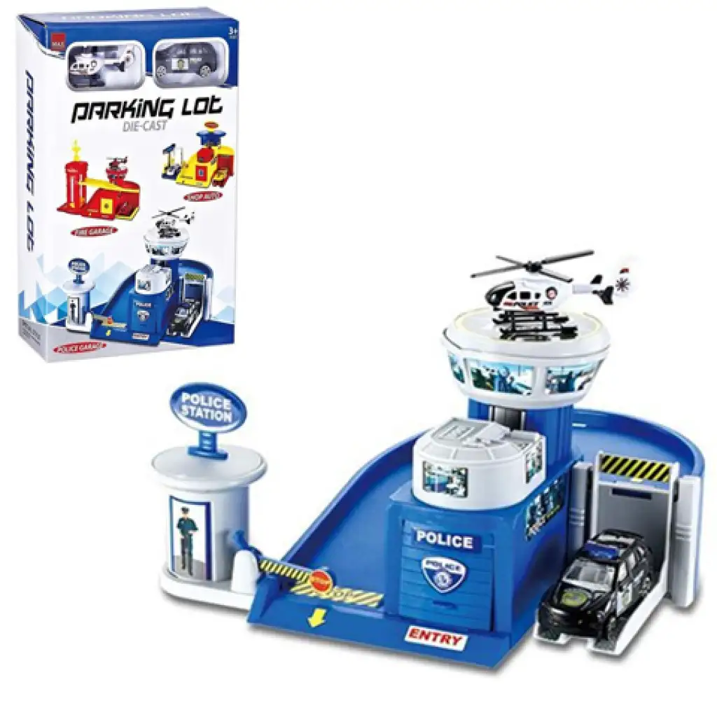 Polizeiparkhaus mit Auto und Hubschrauber kép 1