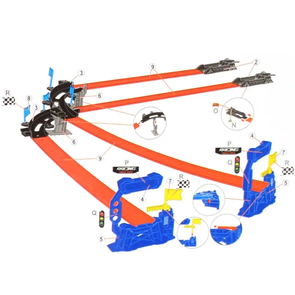 Power Track: 22-teiliger Rennstreckensatz mit Kreuzung und 2 zurückziehbaren Autos 1/64 kép 2