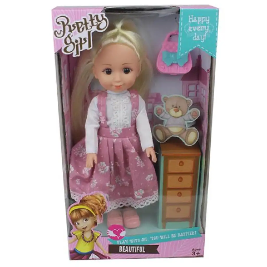 Pretty Girl Puppe mit blonden Haaren und Handtasche