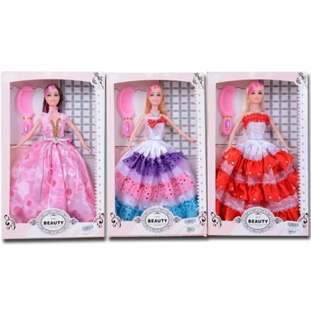 Prinzessin Modepuppe mit Kamm in 3 Varianten