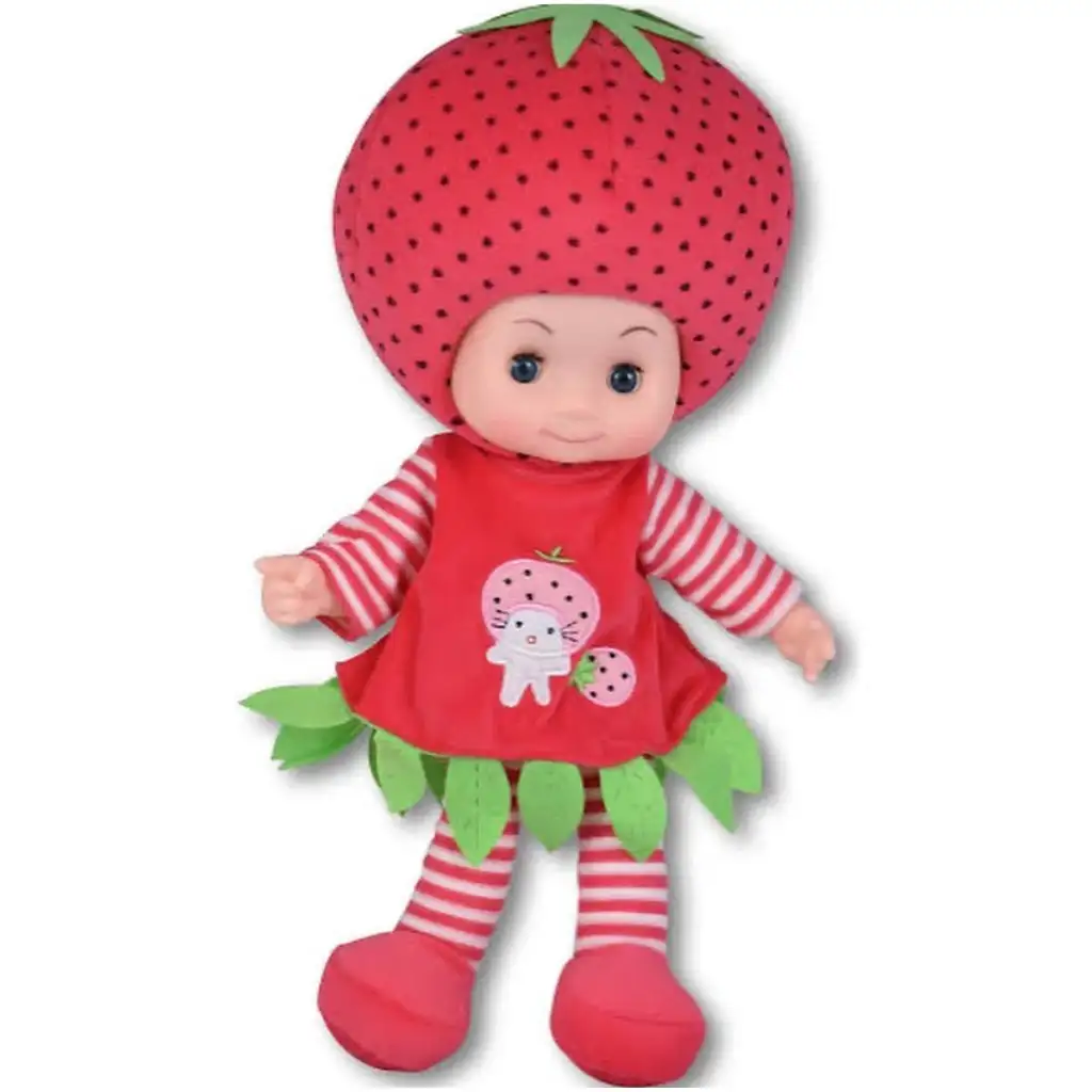 Puppe mit Stoffkörper im Apfel- oder Erdbeerkostüm, 36 cm, 1 Stück kép 2