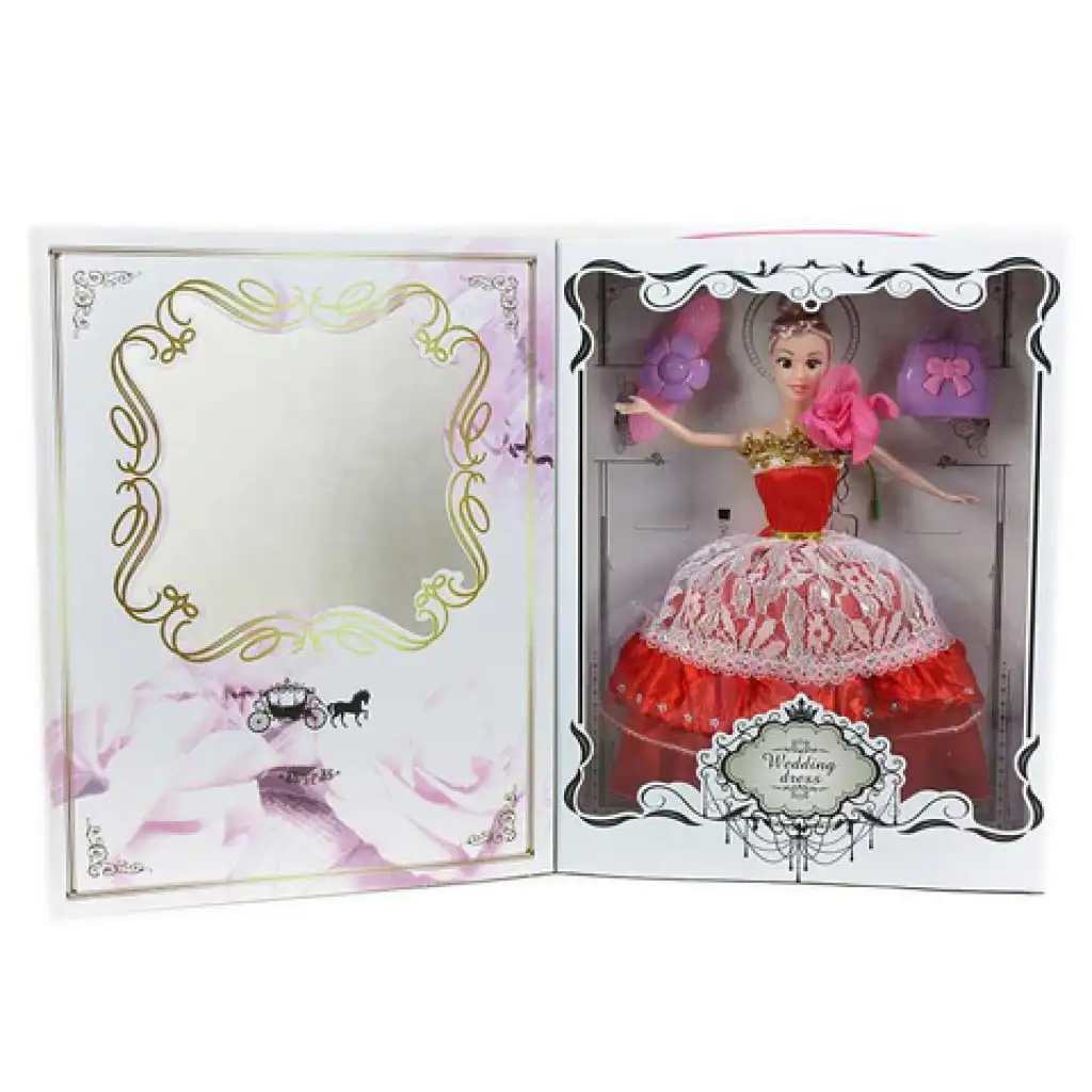 Puppe mit rotem Brautkleid und Zubehör, 30 cm