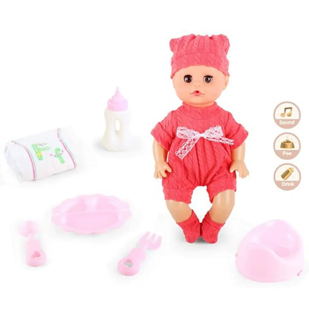 Puppenbaby mit Pipi-Funktion, Geräuschen und Zubehör, 33 cm kép 2
