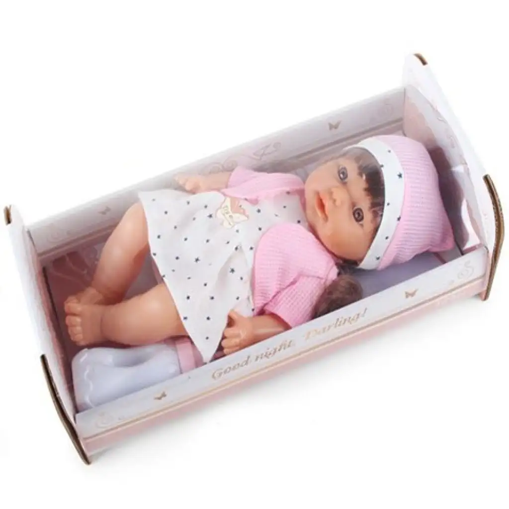 Puppenbaby mit Sternenkleid, Geräuschen und kleinem Bett, 30 cm kép 2