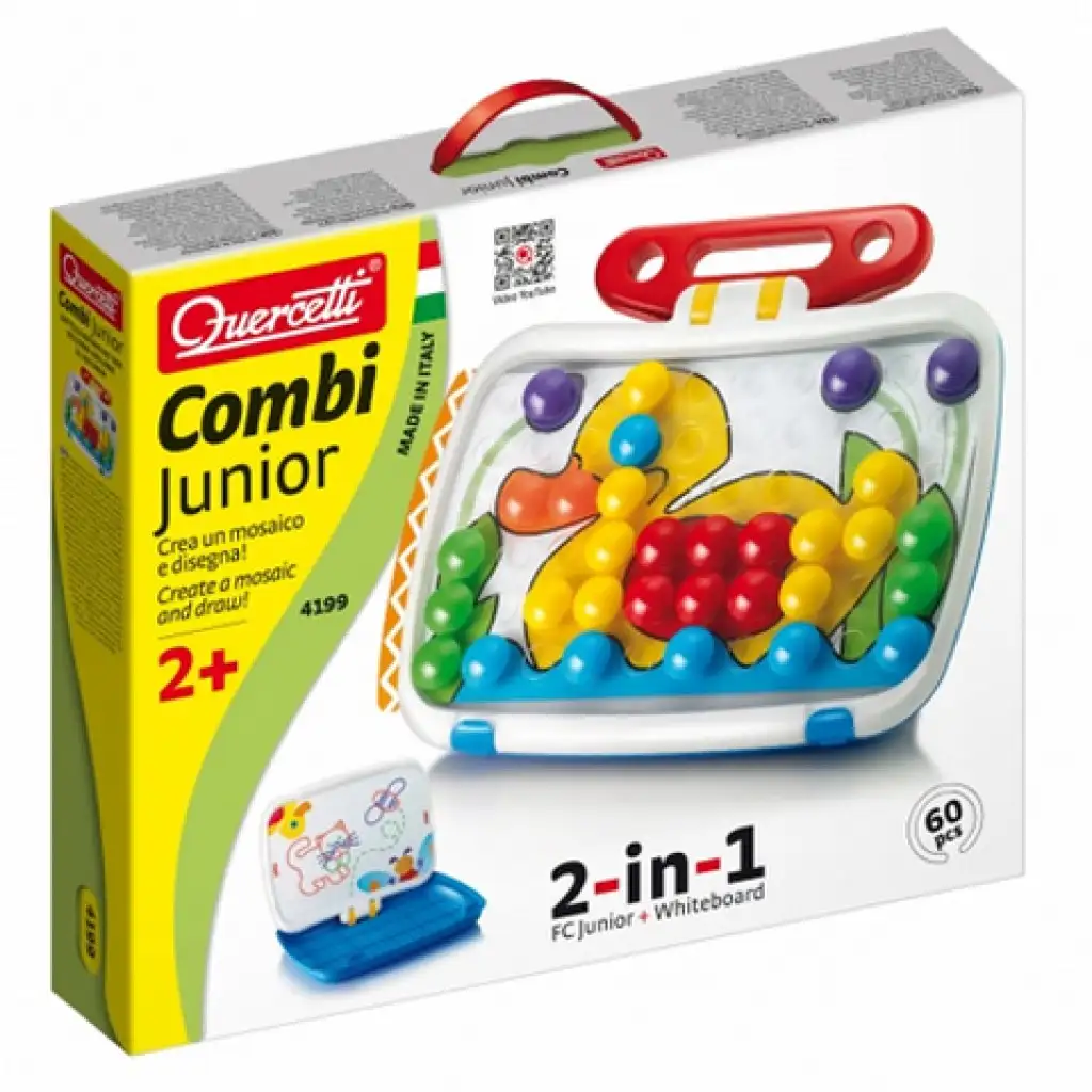 Quercetti: 2-in-1 Junior Steckmosaik-Set mit Zeichentafel