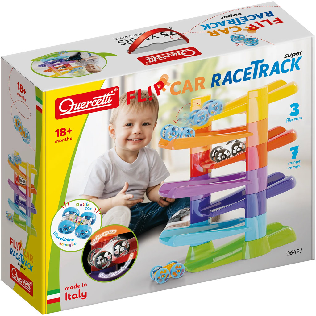 Quercetti: Flip Car Spiral-Turm Autorennbahn-Set