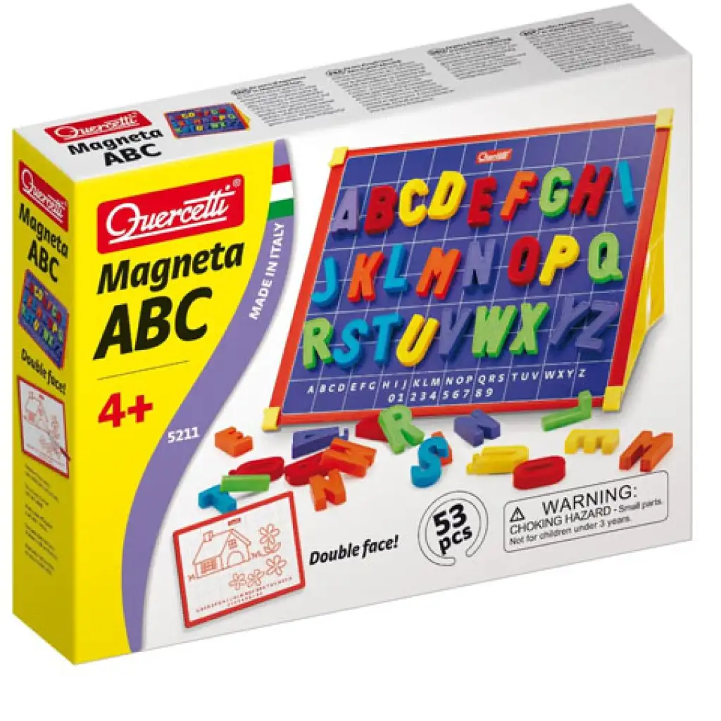 Quercetti: Magnettafel mit Großbuchstaben 48 Stück + Halterung