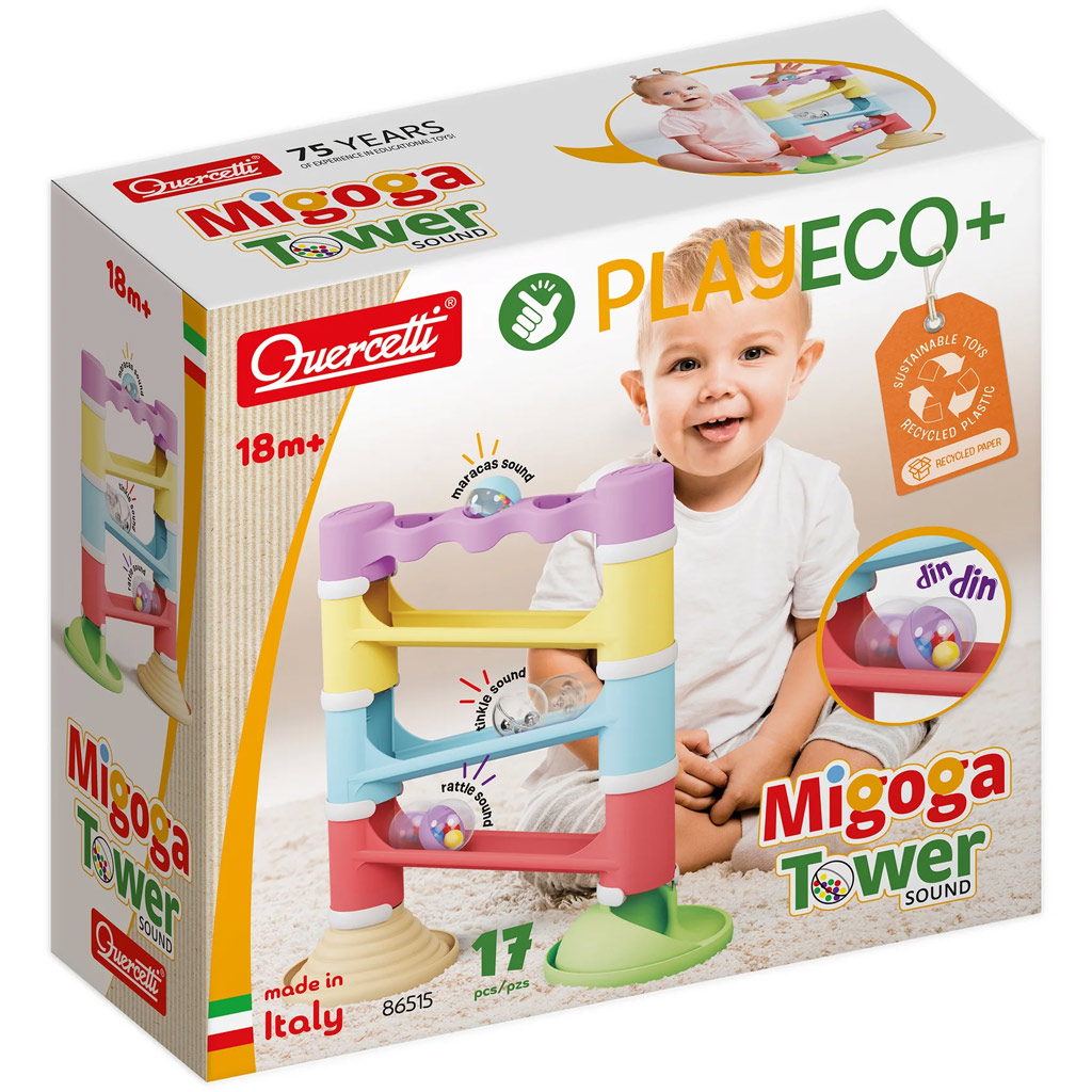 Quercetti: Migoga Tower Eco 17-teiliges Kugelbahn-Spielset