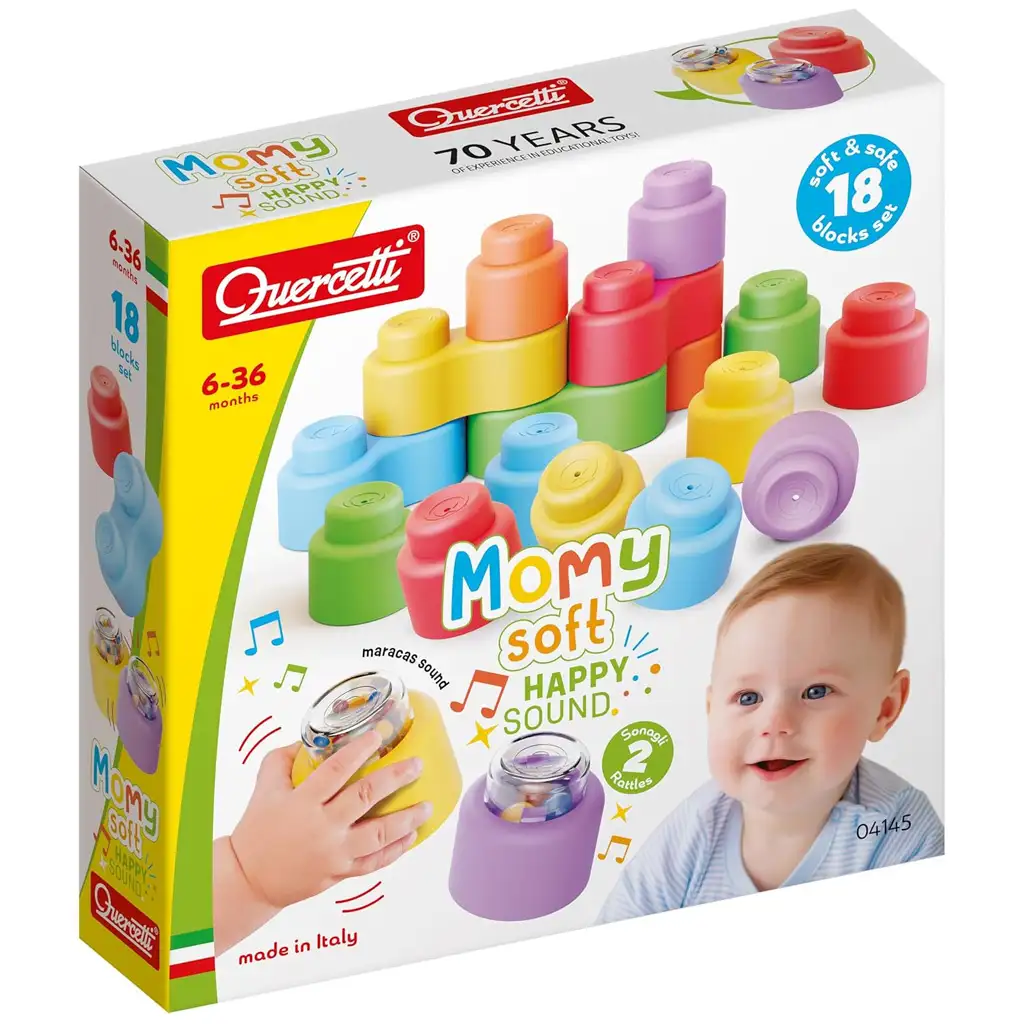 Quercetti: Momy Soft 18-tlg. weiches Rassel-Baustein-Set