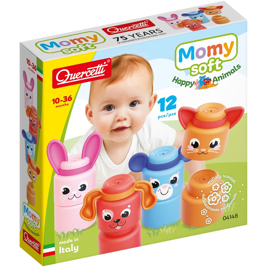 Quercetti: Momy Soft glückliche Tiere 12-tlg. weiches Baustein-Set