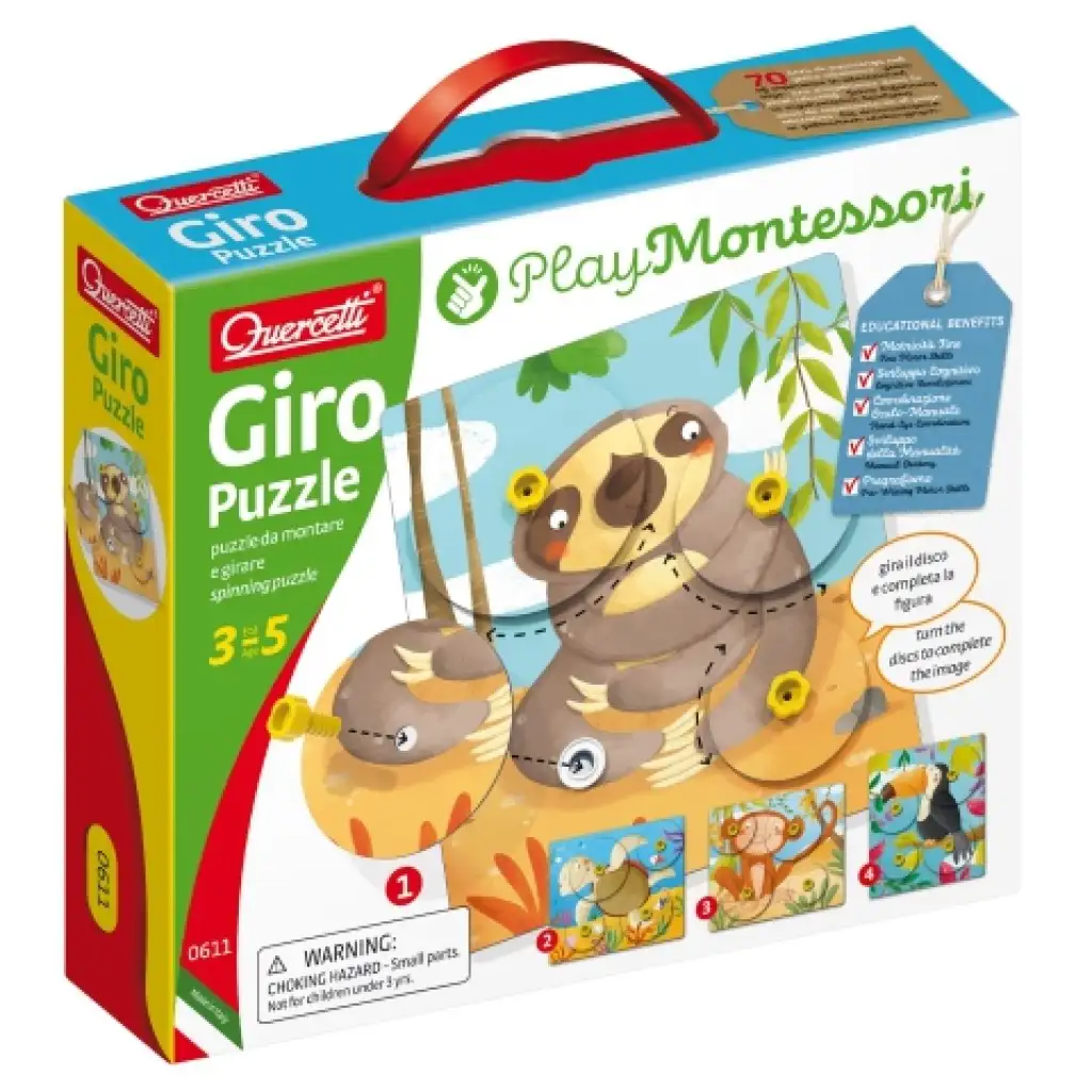 Quercetti: Montessori Giro 4-teiliges Tierpuzzle-Set