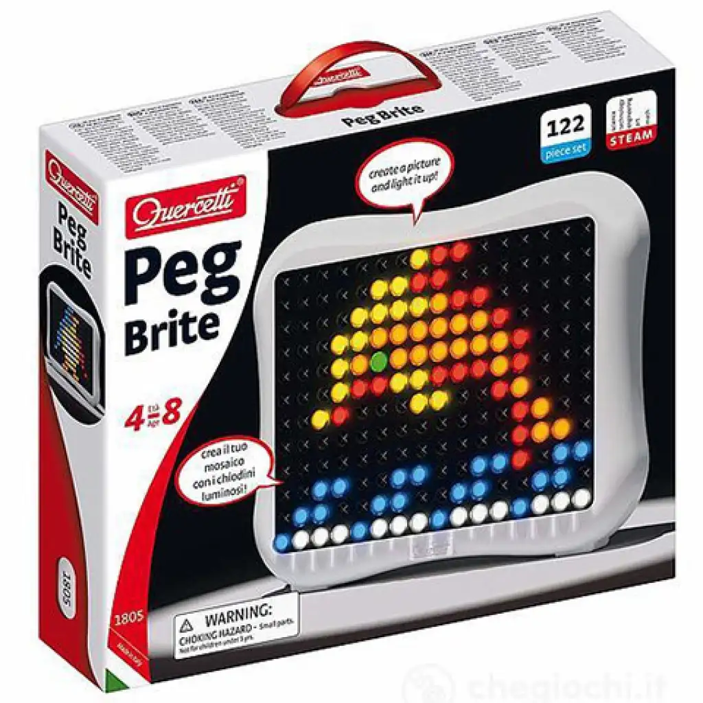 Quercetti: Peg Brite leuchtendes Kristall-Peg-Set, 122-teilig