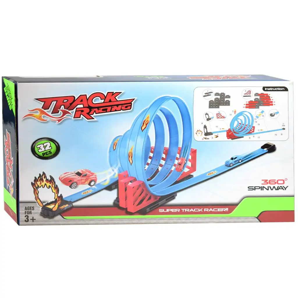Racing Track 32-teiliges Rennstreckenset mit Schneckenlooping und 2 Rückziehautos 1/64 kép 3