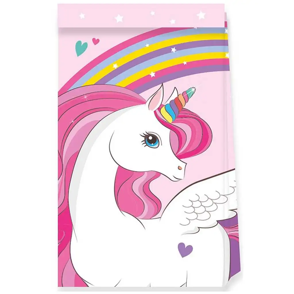 Regenbogen-Einhorn-Papiertasche 21x13x8,5 cm 4er-Set