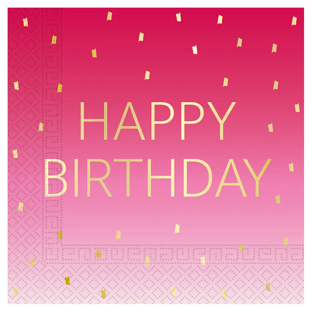 Rosa "Happy Birthday" Aufschrift 2-lagige Papierserviette 20er-Pack