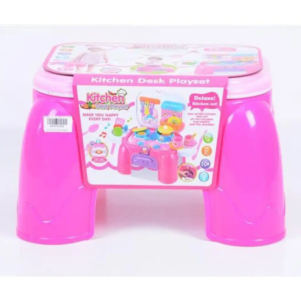 Rosa Küchenset mit tragbarem Aufbewahrungshocker