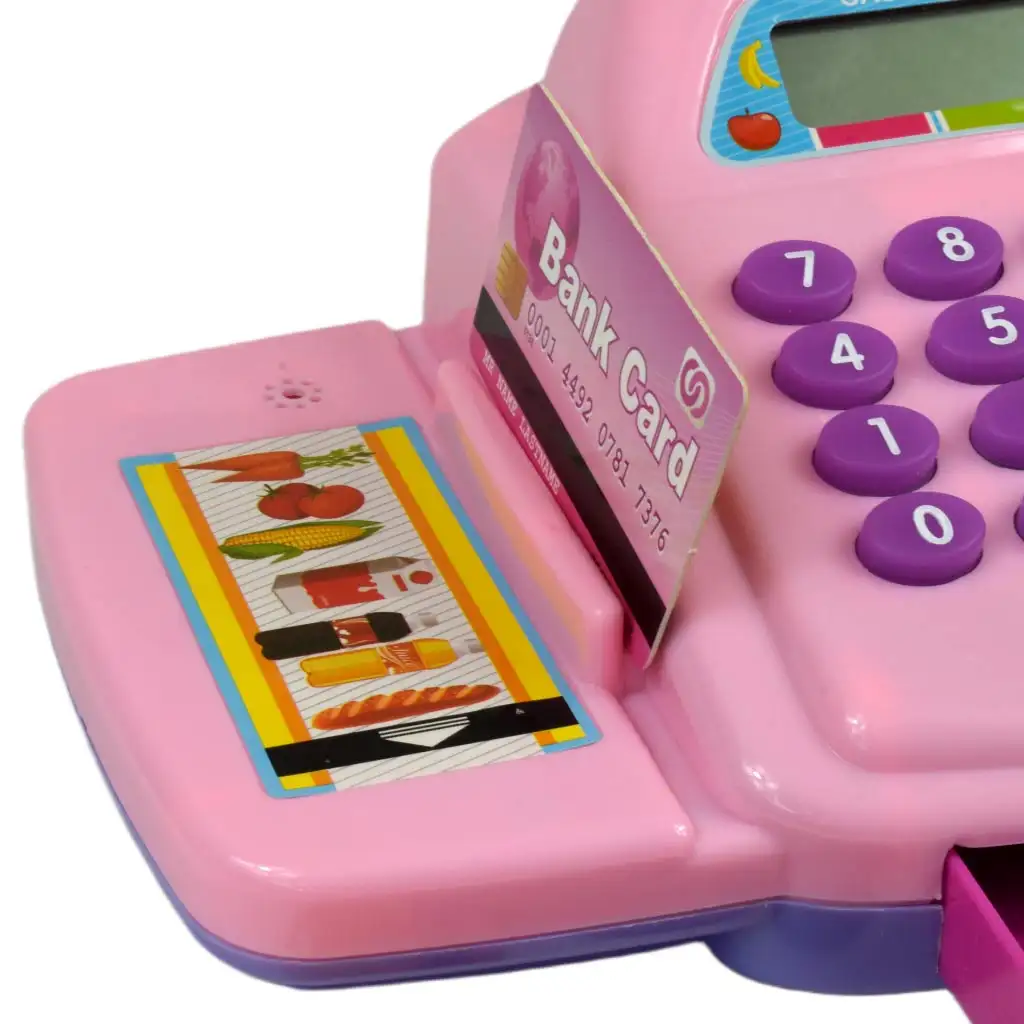 Rosa elektronische Registrierkasse mit Licht und Ton, Spielgeld 25x14cm kép 7