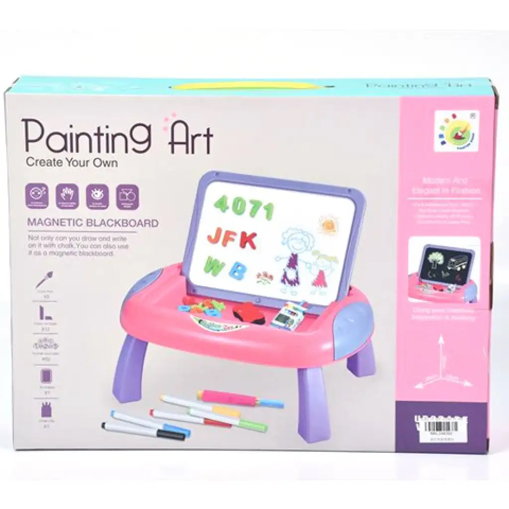 Rosa magnetische Zeichentafel im Tisch