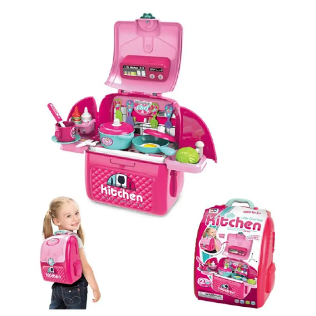 Rosa tragbare 2-in-1 Spielküchenset im Rucksack kép 2