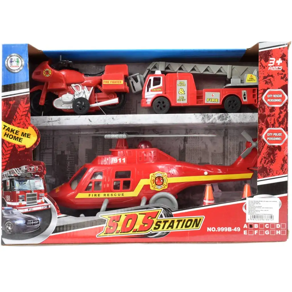 S.O.S. Station: 3-teiliges Feuerwehrfahrzeug-Set mit Hubschrauber kép 2