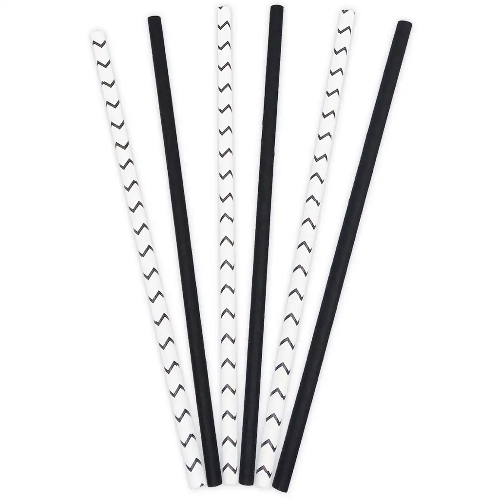 Schwarz-weißer 50er-Papierstrohhalm-Set
