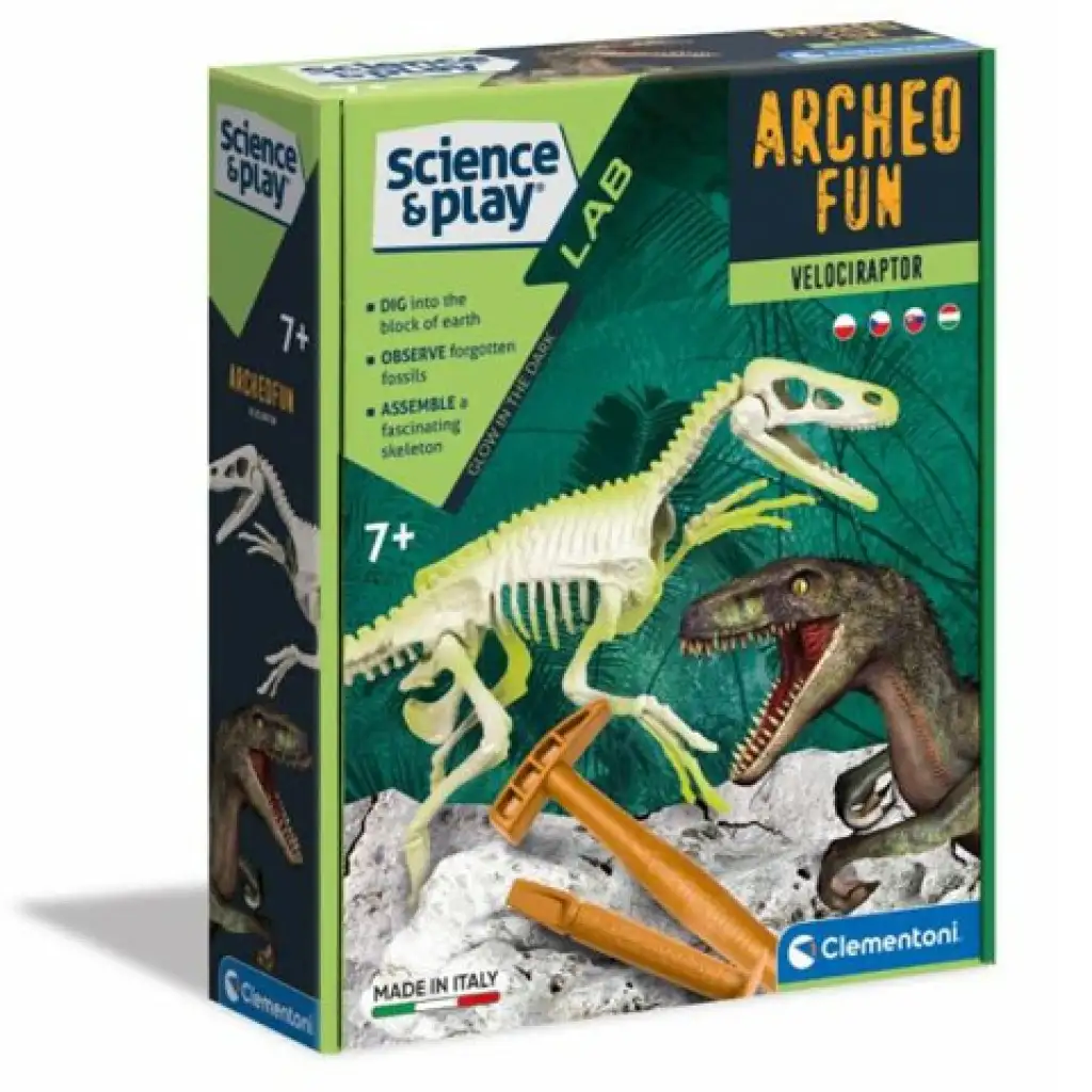 Science&Play: Archeofun Leuchtender Velociraptor Ausgrabungsset - Clementoni