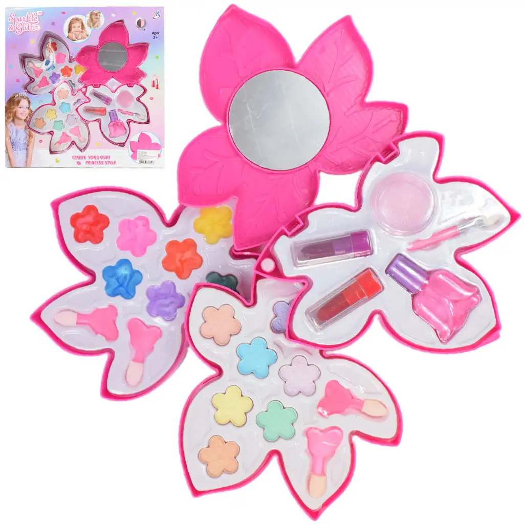 Sparkle & Glitter: Dreistöckiges Schminkset in Blattform mit Spiegel