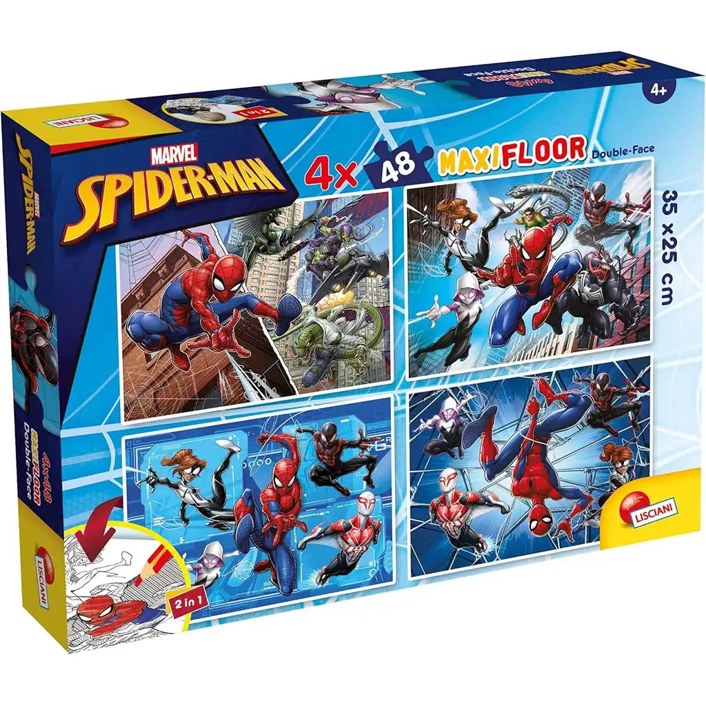 Spider-Man 2-in-1 Maxi 4x48-teiliges Puzzle und Malbuch 35x25cm – Lisciani