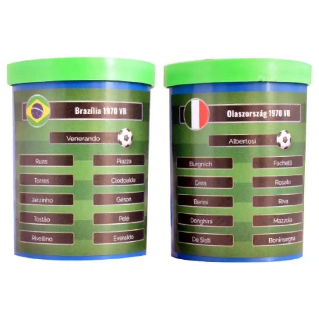 Spiel das Finale der Fußball-WM 1970 noch einmal! Brasilien-Italien Tischfußball-Set mit Geschenkteam.