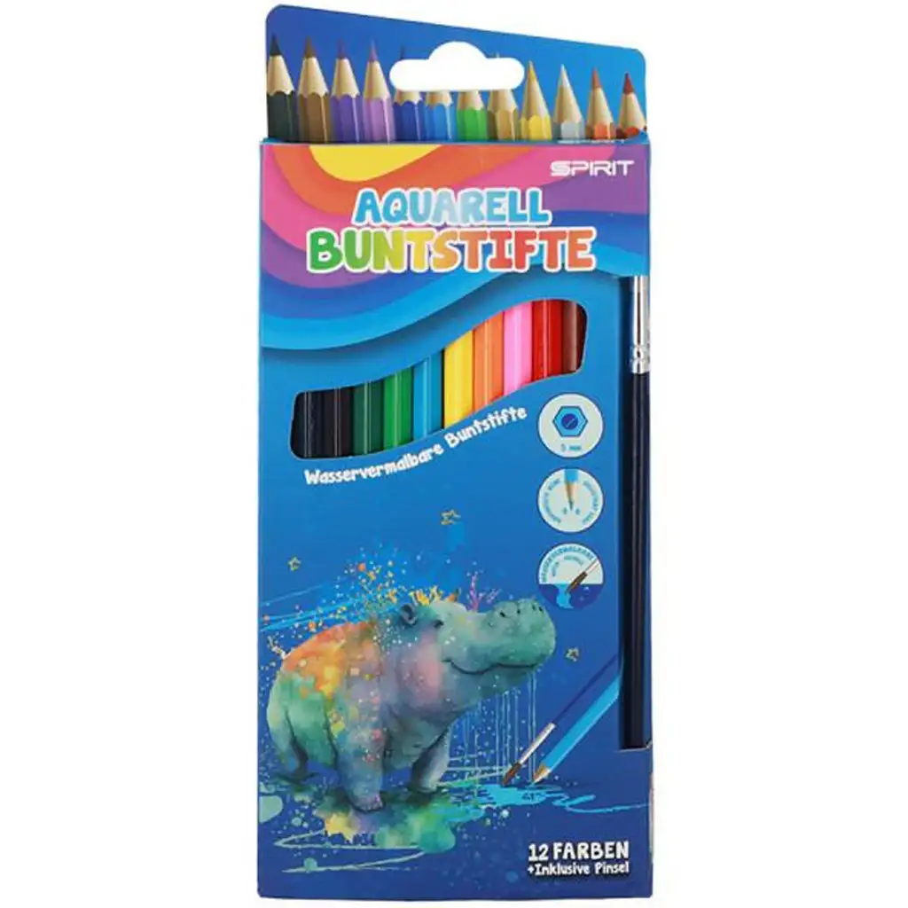 Spirit: 12-teiliges Aquarell-Dreikant-Buntstift-Set mit Pinsel