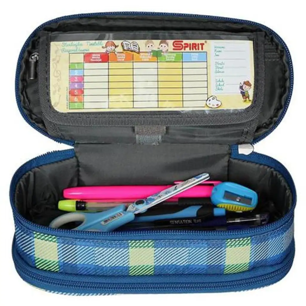 Spirit: Blau-grün kariertes ovales Federmäppchen 23x10cm kép 3