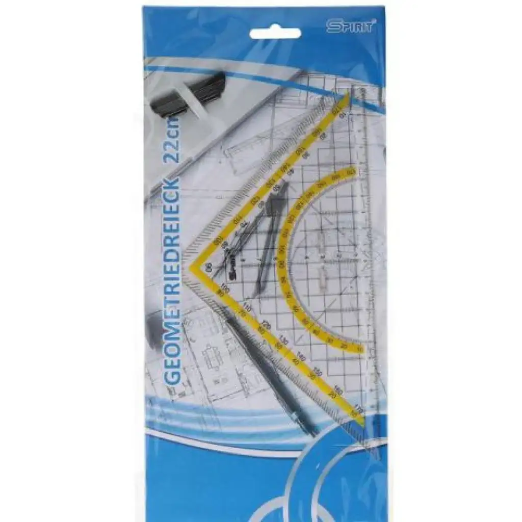 Spirit: Dreieckiger transparenter Geodreieck mit Winkelmesser, 22 cm