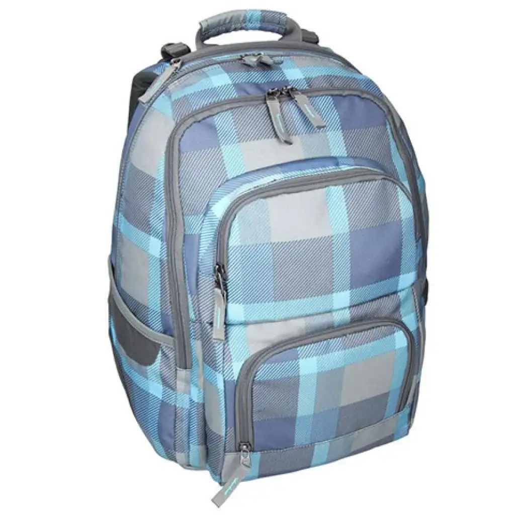 Spirit: E-Bag blau kariert abgerundeter Schulranzen, Rucksack 46x34x22cm