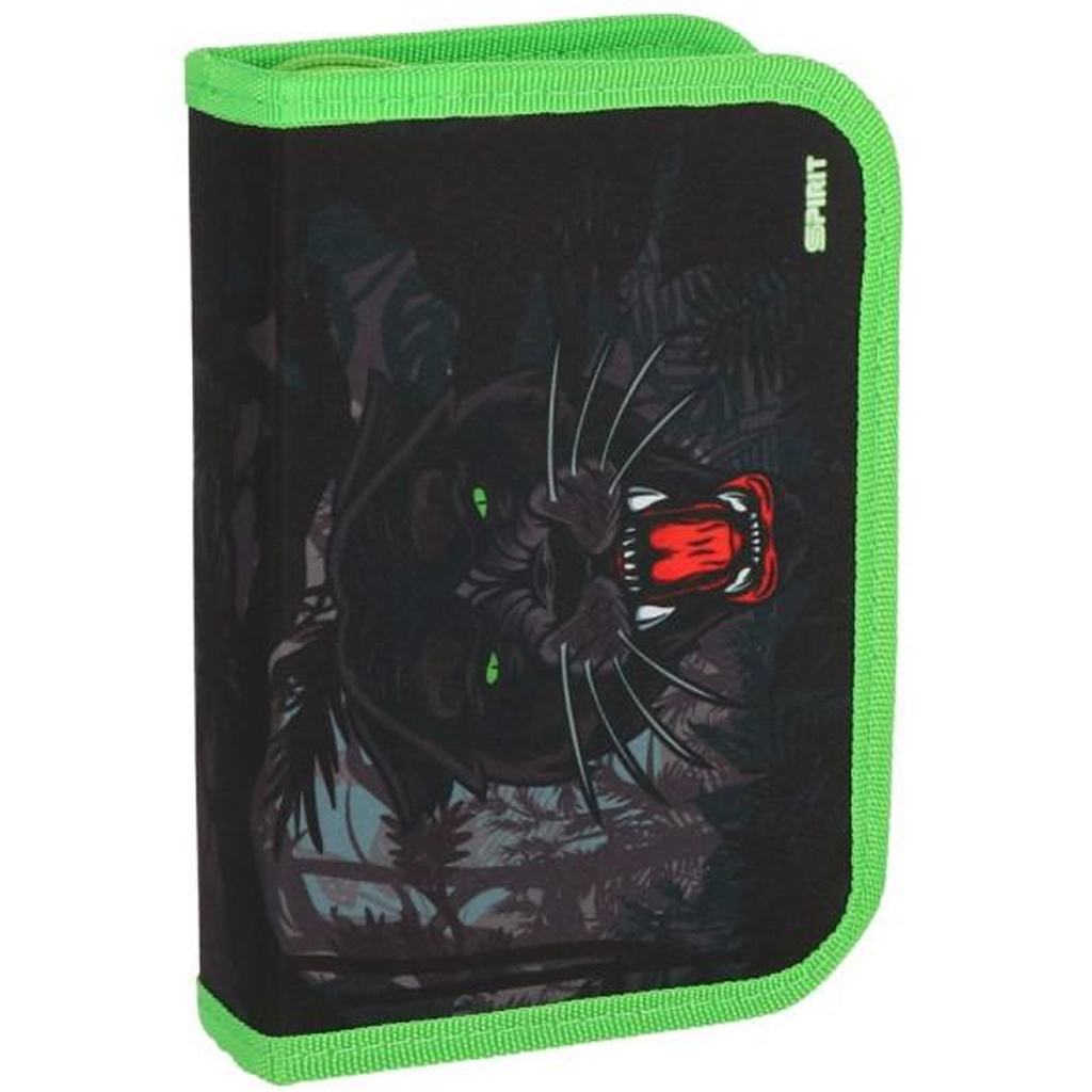Spirit: Federtasche zum Aufklappen mit Panthermuster, 28-teilig, gefüllt