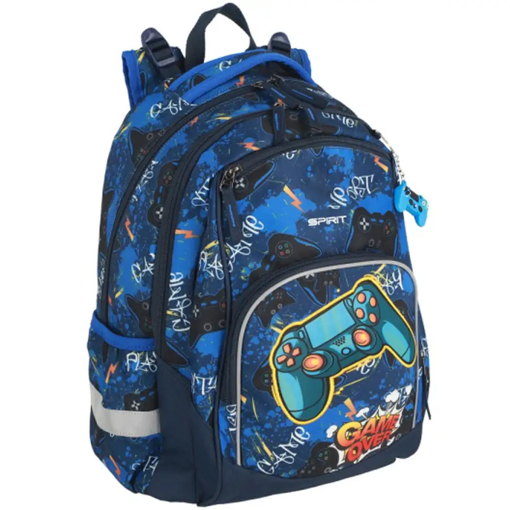 Spirit: Game over blaues 3D-Muster abgerundeter Schulranzen, Rucksack 34x26x44cm