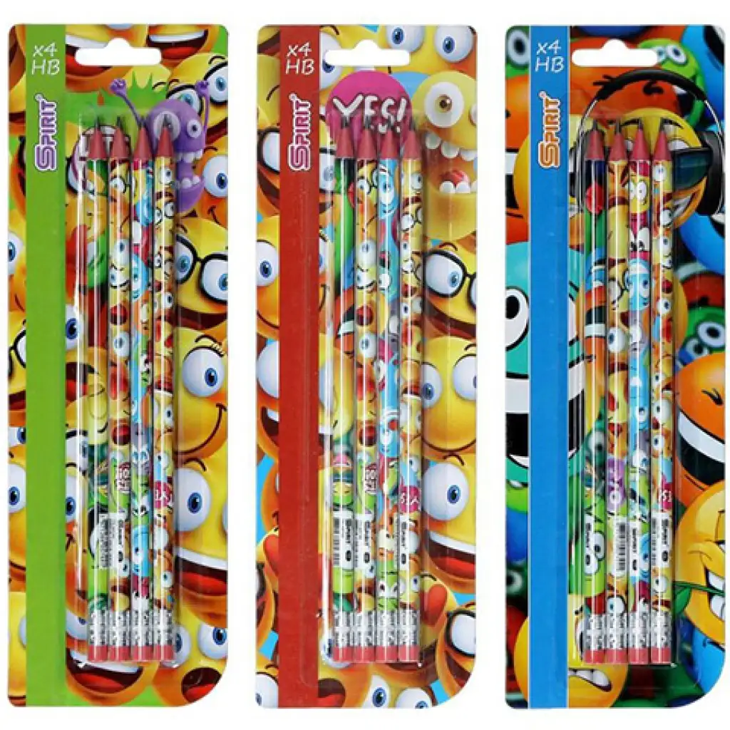Spirit: Happy Graphitstift mit Radiergummi 4er-Set in verschiedenen Ausführungen