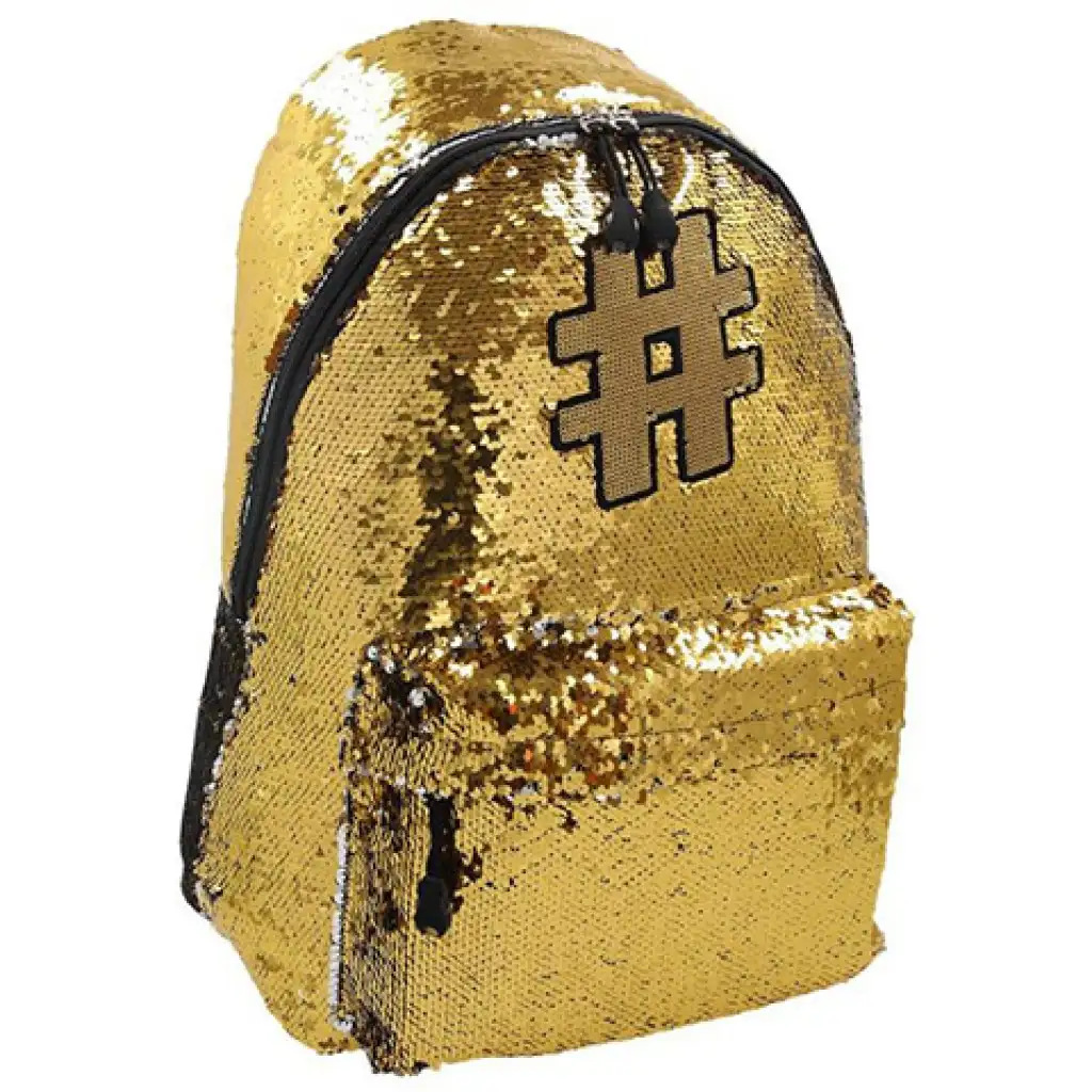 Spirit: Hashtag Gold Pailletten-Schulranzen, Rucksack 41x32x21cm