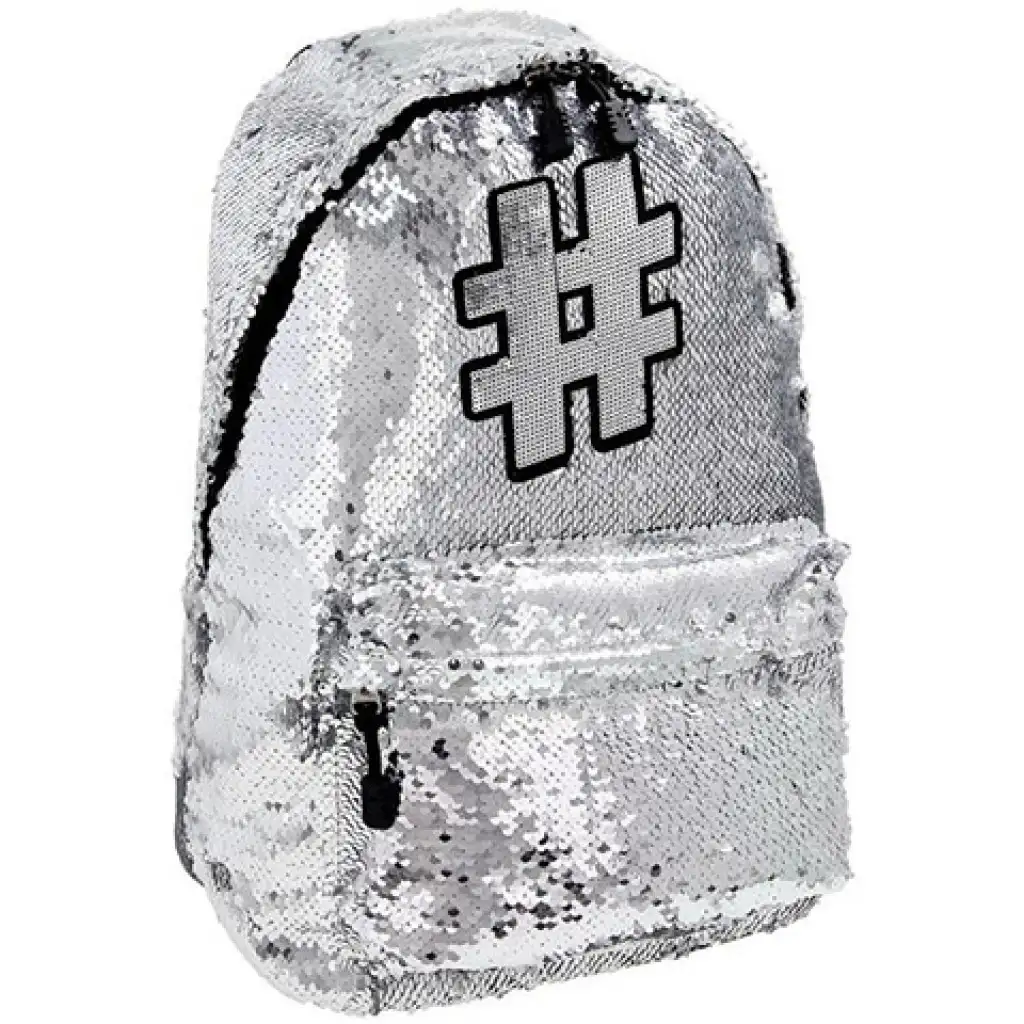 Spirit: Hashtag Silver glitzernder Schulranzen, Rucksack in Silberfarbe 41x32x21cm