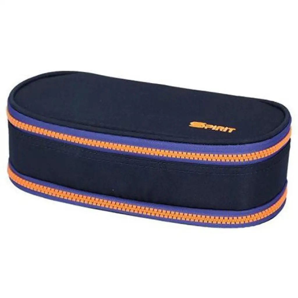 Spirit: Indigo-blaues ovales Federmäppchen mit neon-orangefarbenem Reißverschluss 23x10cm