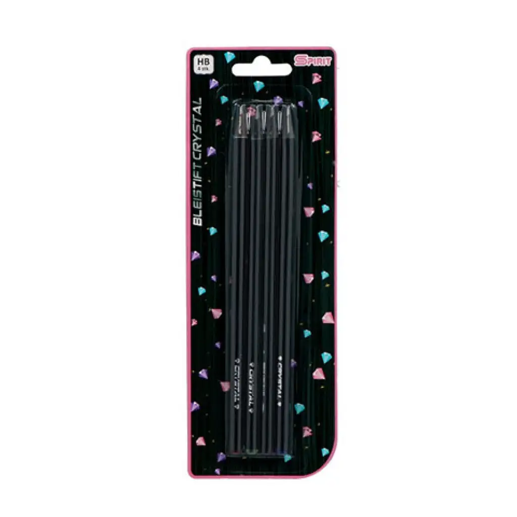 Spirit: Kristallgrafit-Bleistift aus schwarzem Holz mit Edelsteinspitze, 4er-Set