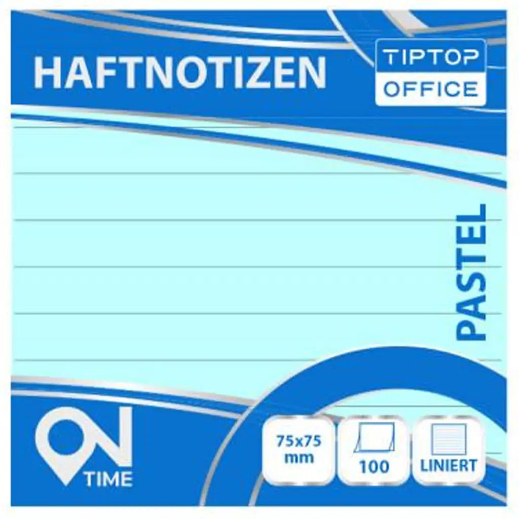 Spirit: Liniertes pastellblaues selbstklebendes Notizblock, 75x75mm, 100 Blatt