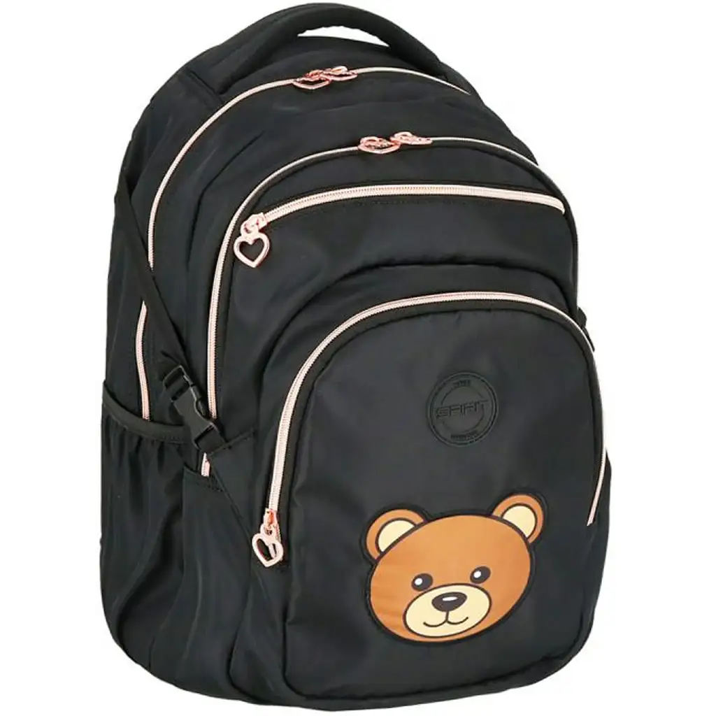 Spirit: Masha Bär schwarze, abgerundete Schultasche, Rucksack 46x31x21cm