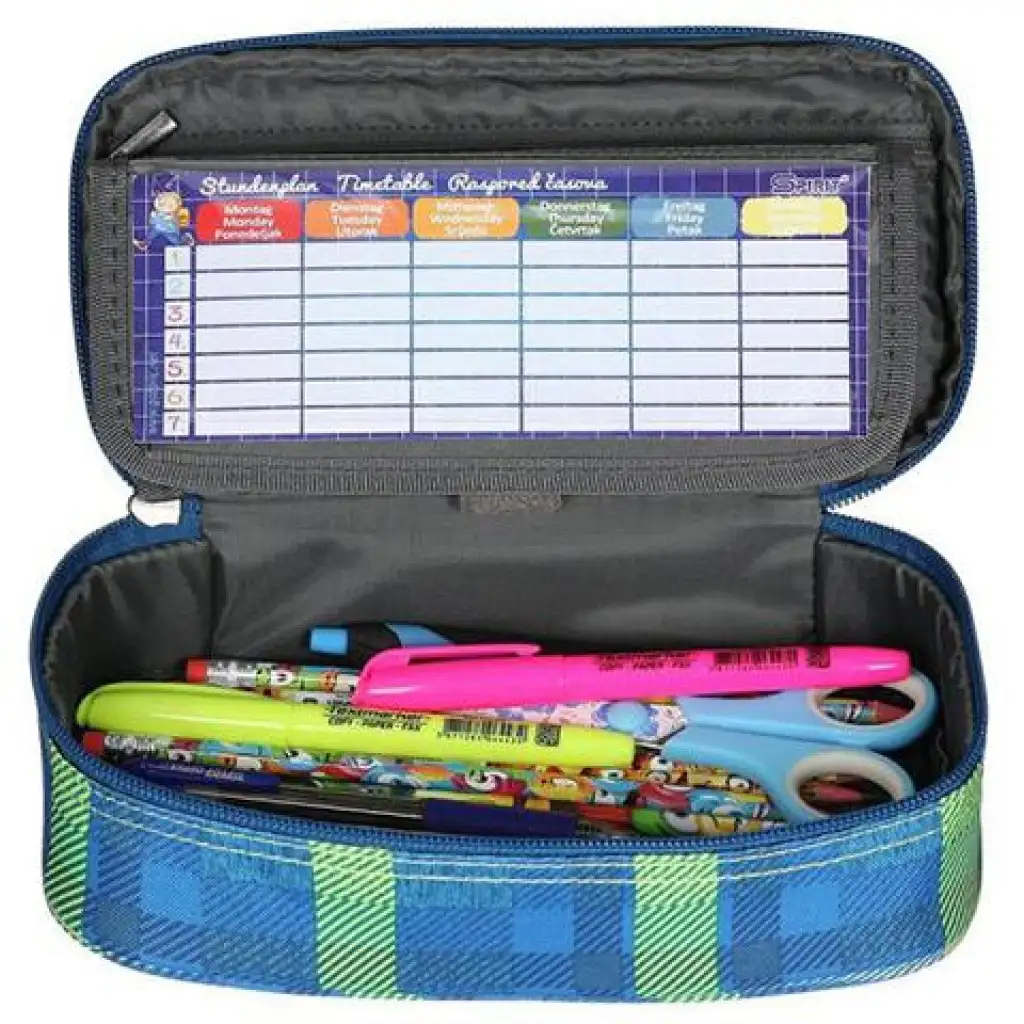 Spirit: My Bag blau kariertes ovales Federmäppchen 23x10cm kép 2