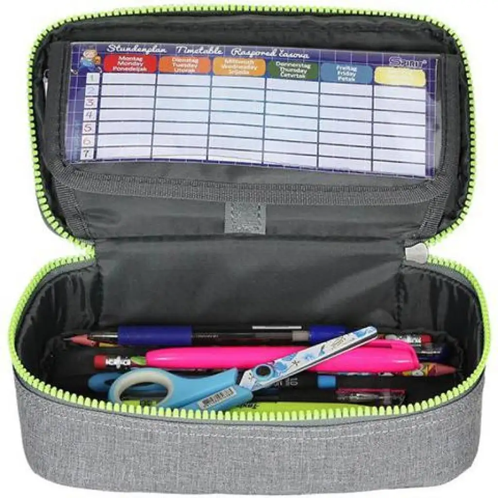 Spirit: My Bag graues ovales Federmäppchen mit neon grünem Reißverschluss 23x10cm kép 2