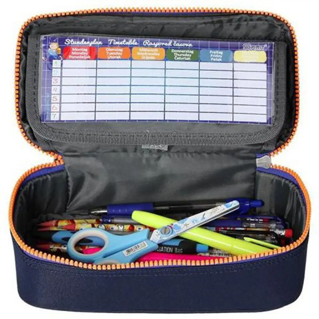 Spirit: My Bag indigoblaues ovales Federmäppchen mit orangefarbenem Reißverschluss 23x10cm kép 3