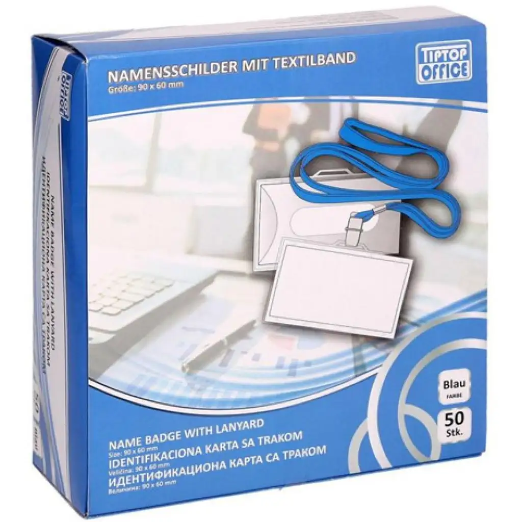 Spirit: Namenskartenträger mit blauem Lanyard 90x60mm 1 Stück